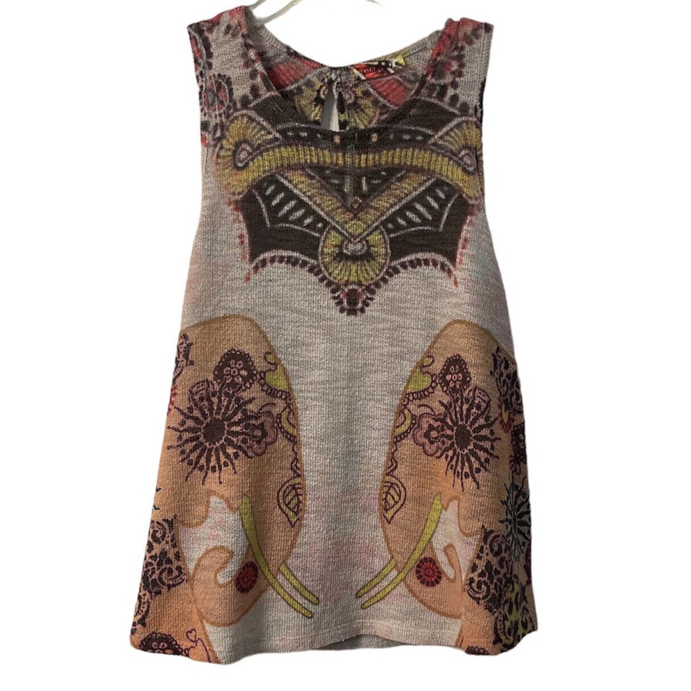 Ginger G Tan And Orange Elephants Sleeveless Sweater Size Large USA